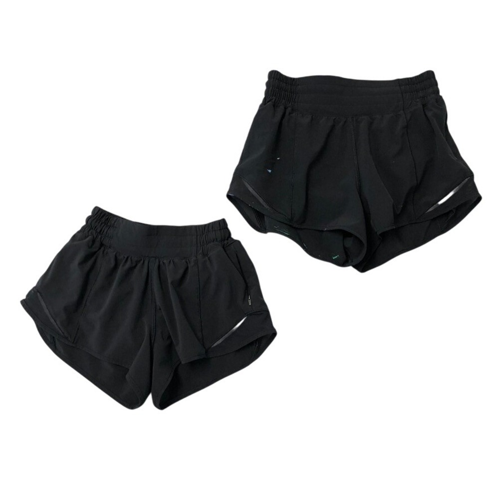 Lululemon Hotty Hot HR Lined Short Lot Bundle 4" Womens 2 Black Paint Splatter